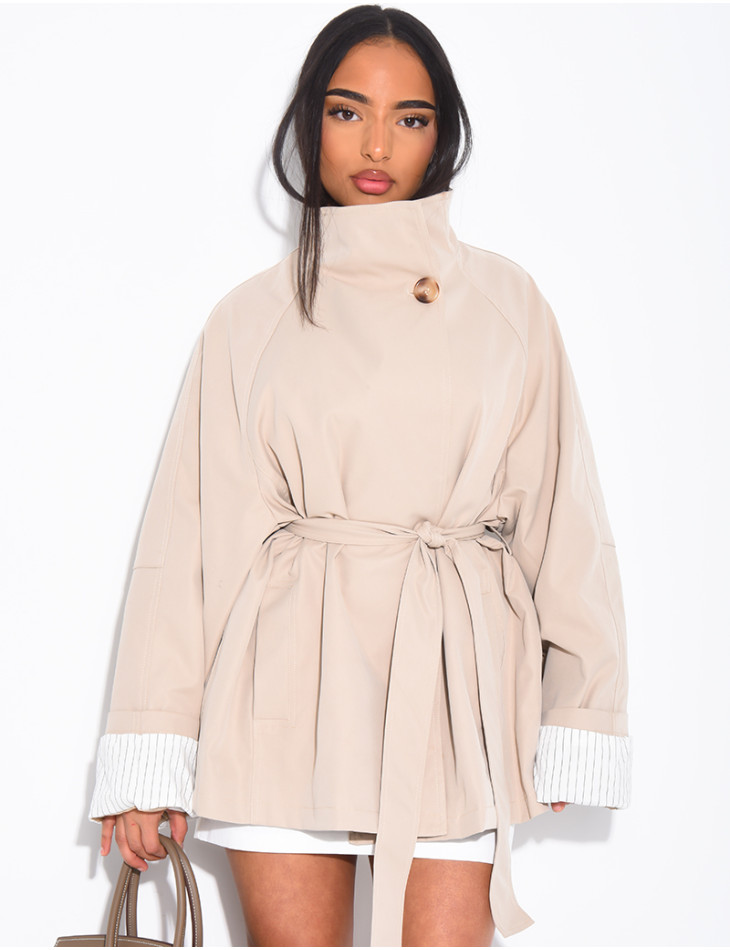 Mid-length trench coat with belt