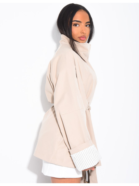Mid-length trench coat with belt