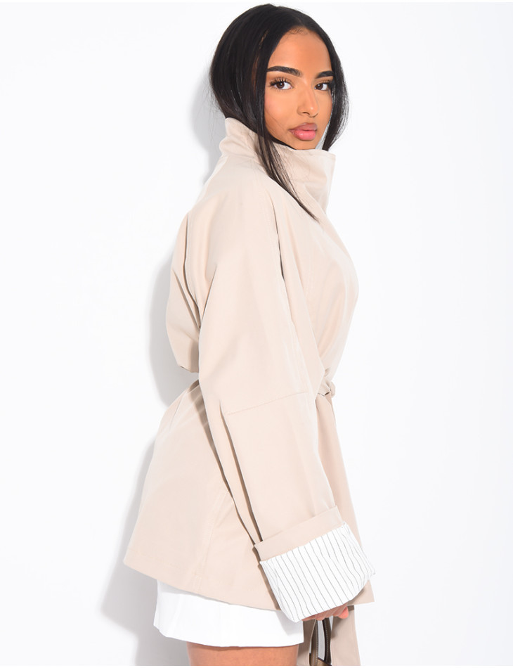 Mid-length trench coat with belt