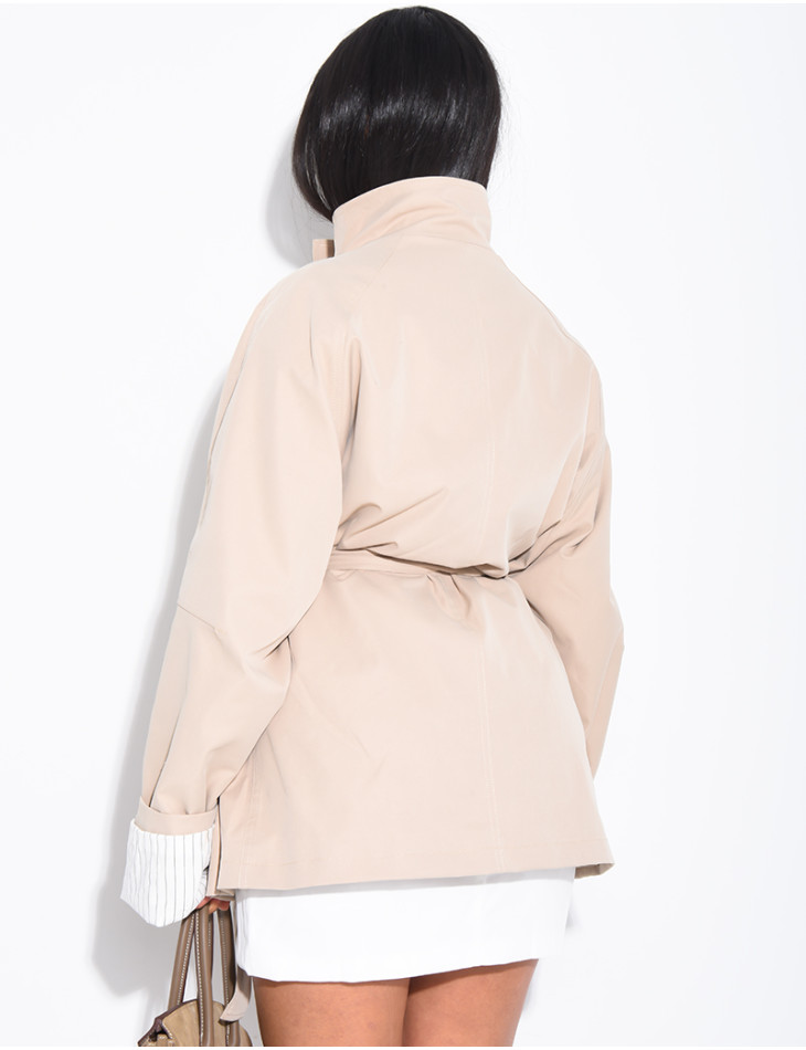 Mid-length trench coat with belt