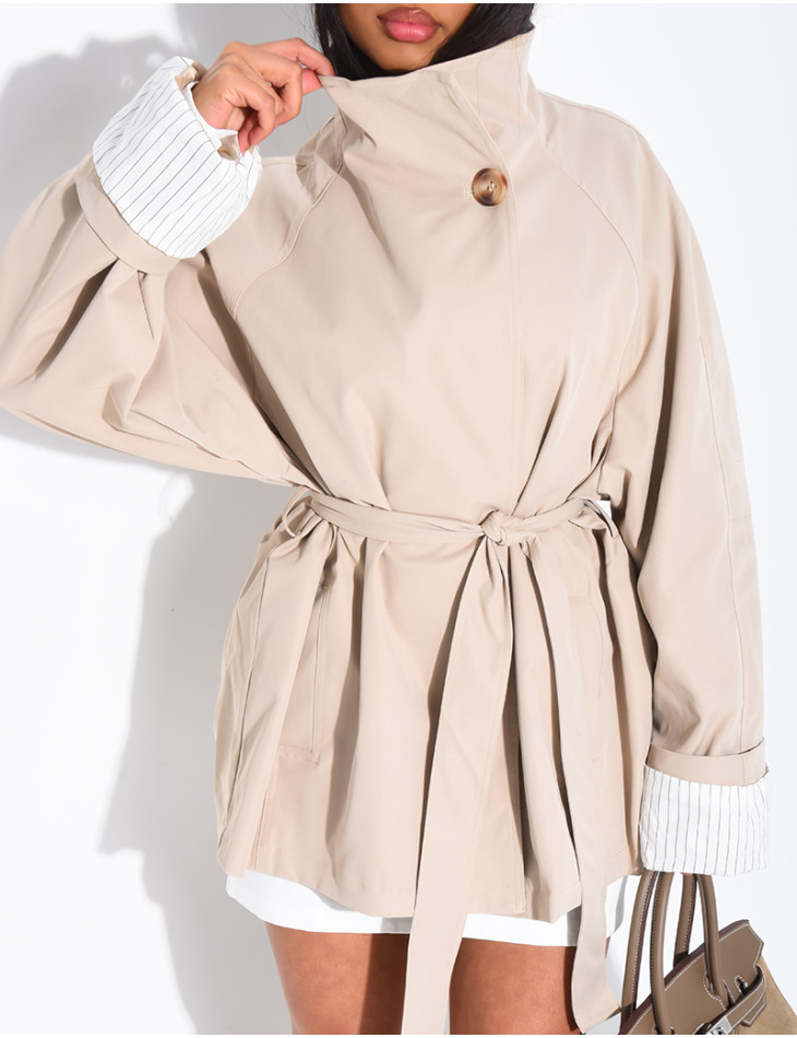 Mid-length trench coat with belt