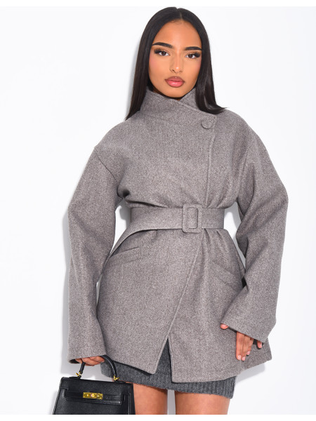 Mid-length felt coat with belt