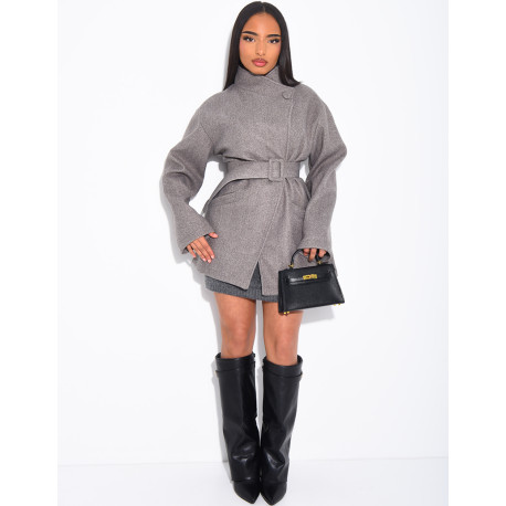 Mid-length felt coat with belt