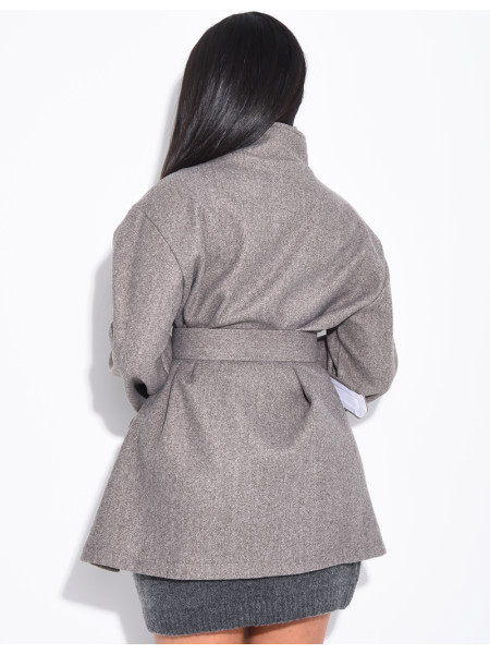 Mid-length felt coat with belt