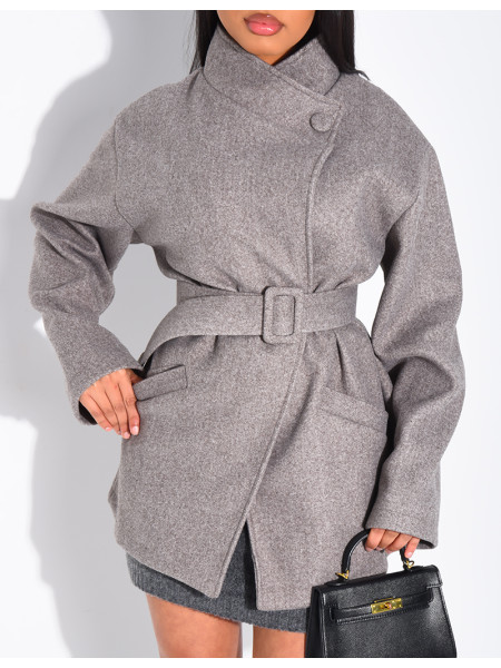 Mid-length felt coat with belt
