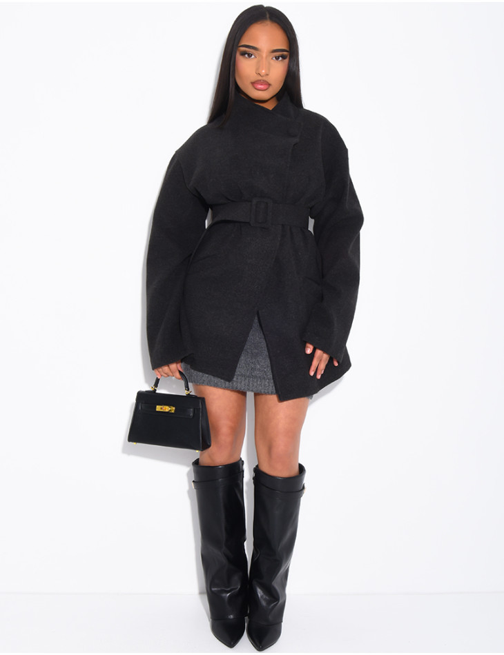 Mid-length felt coat with belt