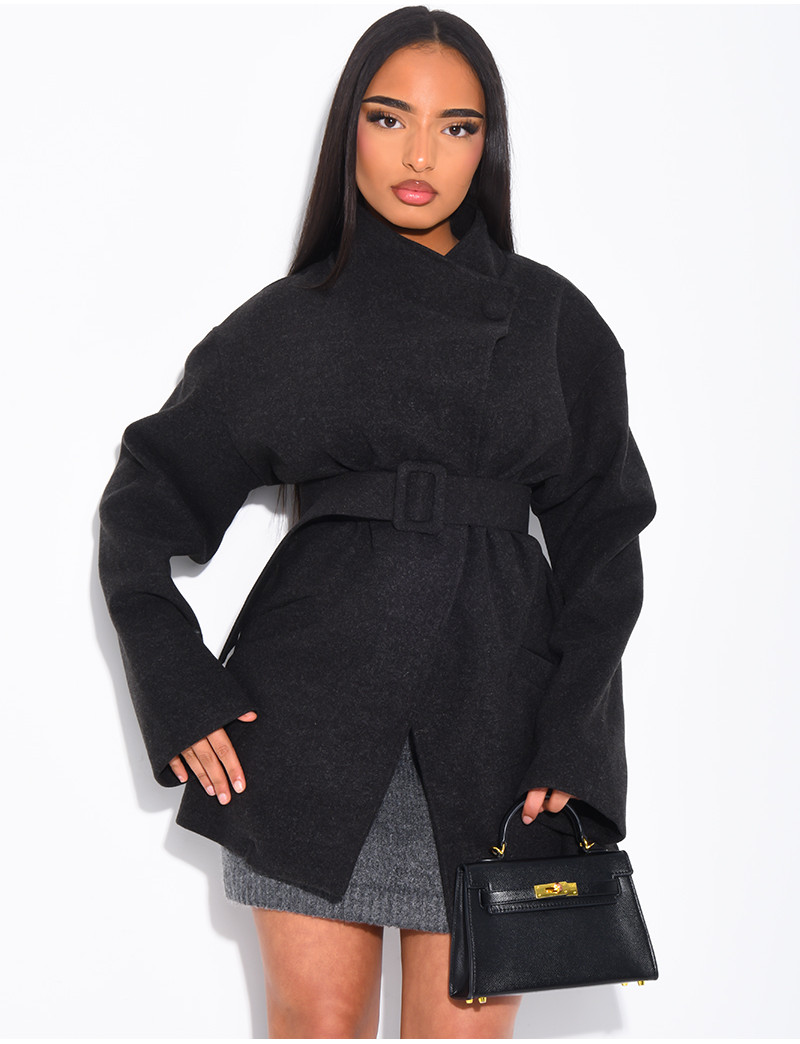 Veste En Cuir Mi-longue Pour Femme Avec Ceinture - Style Britannique, Coupe-vent, Manches Longues