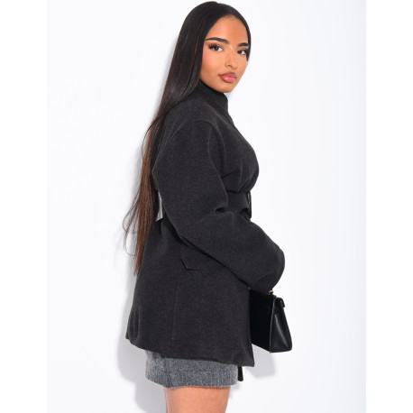 Mid-length felt coat with belt
