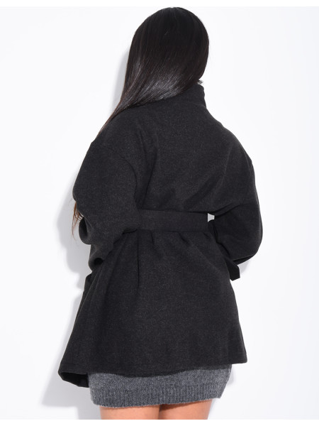Mid-length felt coat with belt