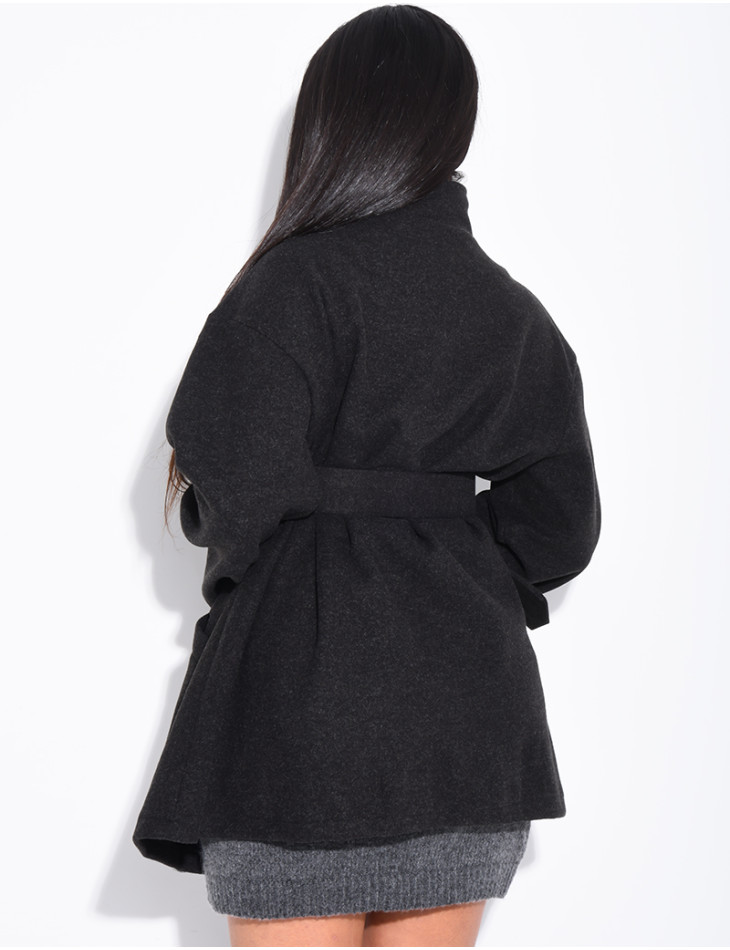 Mid-length felt coat with belt
