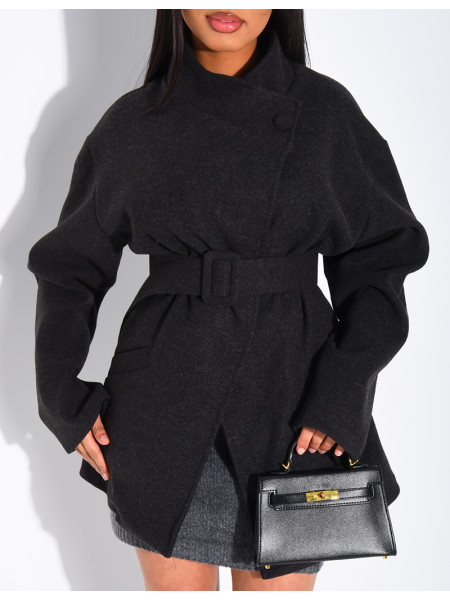 Mid-length felt coat with belt