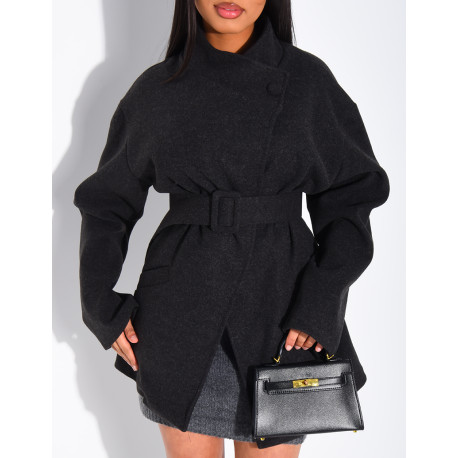 Mid-length felt coat with belt