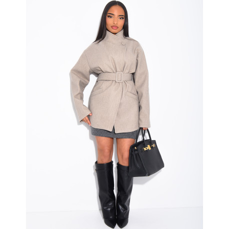 Halblanger Mantel aus Filz mit Gürtel