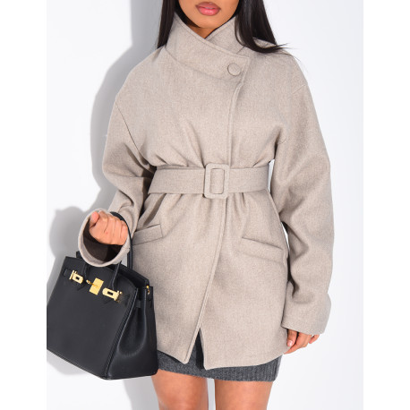 Halblanger Mantel aus Filz mit Gürtel