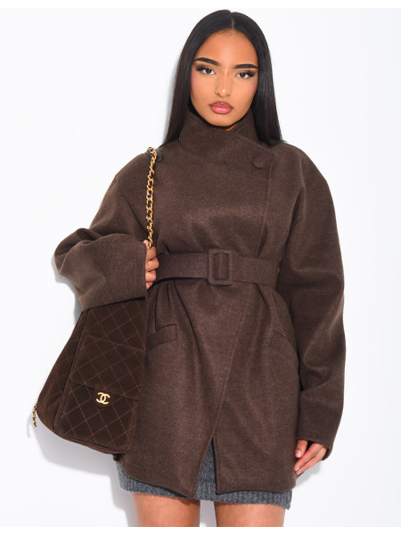 Manteau mi-long en feutrine avec ceinture