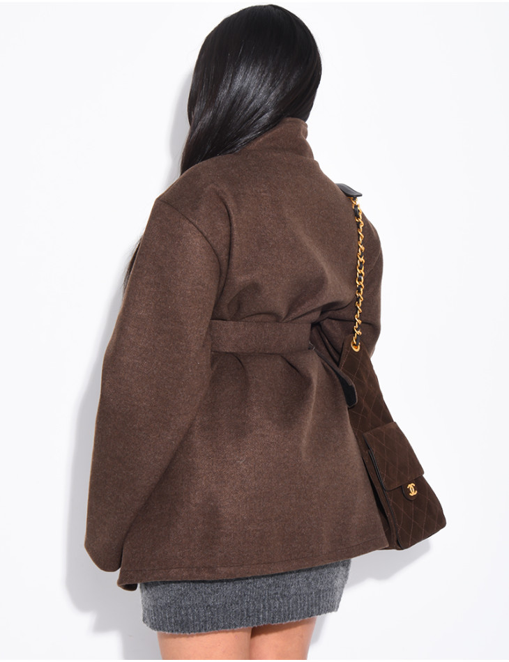 Manteau mi-long en feutrine avec ceinture