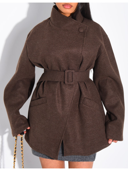 Manteau mi-long en feutrine avec ceinture