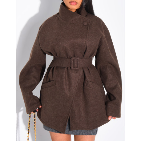 Manteau mi-long en feutrine avec ceinture