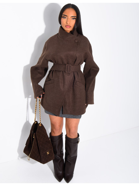 Manteau mi-long en feutrine avec ceinture