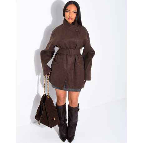 Manteau mi-long en feutrine avec ceinture