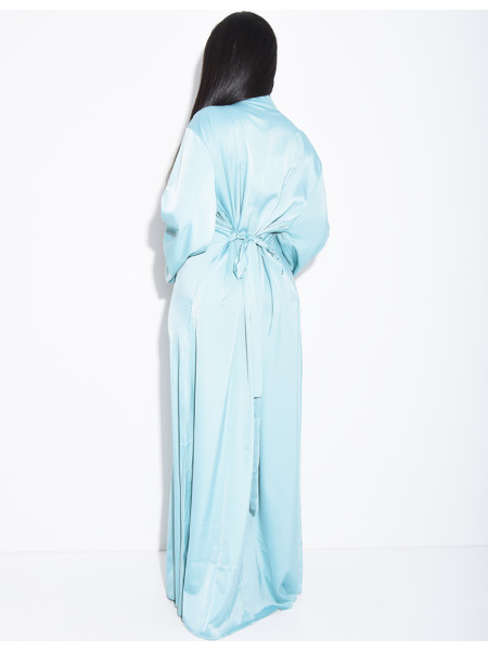 Hochwertige Satin-Abaya mit handgestickten Kristallen und Taillengürtel