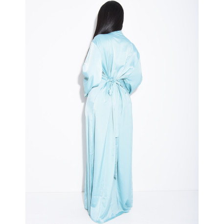 Hochwertige Satin-Abaya mit handgestickten Kristallen und Taillengürtel