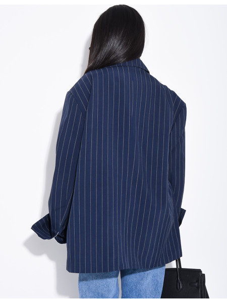 Veste de blazer à rayures & manches à revers contrastants