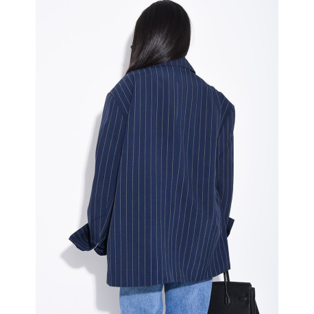 Veste de blazer à rayures & manches à revers contrastants