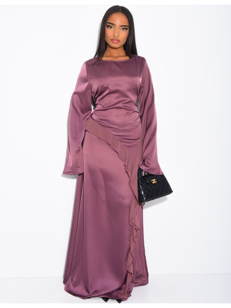 Longue robe en satin premium à nouer à la taille