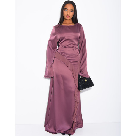Longue robe en satin premium à nouer à la taille
