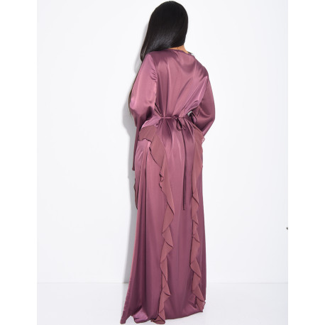 Longue robe en satin premium à nouer à la taille