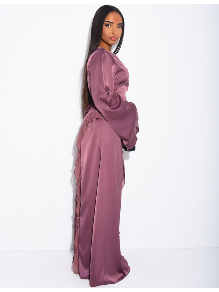 Longue robe en satin premium à nouer à la taille