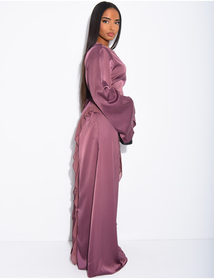 Longue robe en satin premium à nouer à la taille