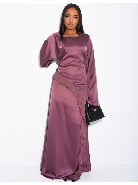 Longue robe en satin premium à nouer à la taille