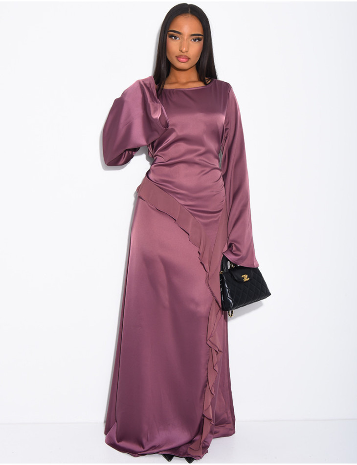 Longue robe en satin premium à nouer à la taille