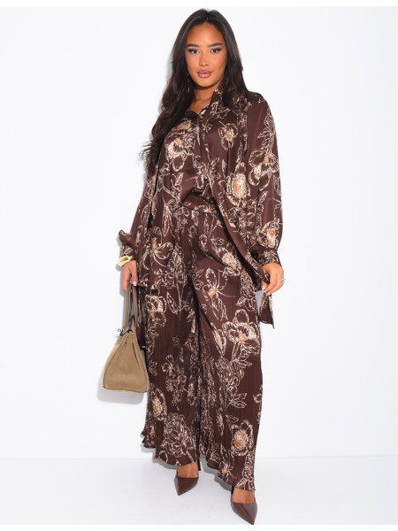 Set aus bedrucktem Satin mit Bindhemd und passender Hose