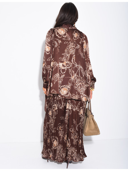 Set aus bedrucktem Satin mit Bindhemd und passender Hose