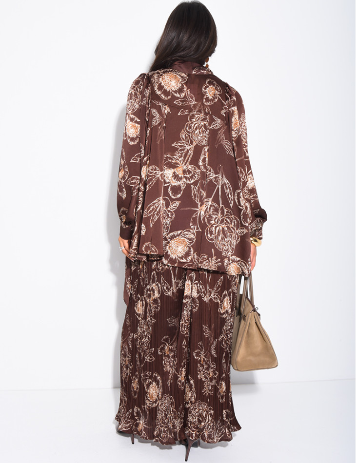 Set aus bedrucktem Satin mit Bindhemd und passender Hose