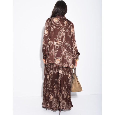 Set aus bedrucktem Satin mit Bindhemd und passender Hose