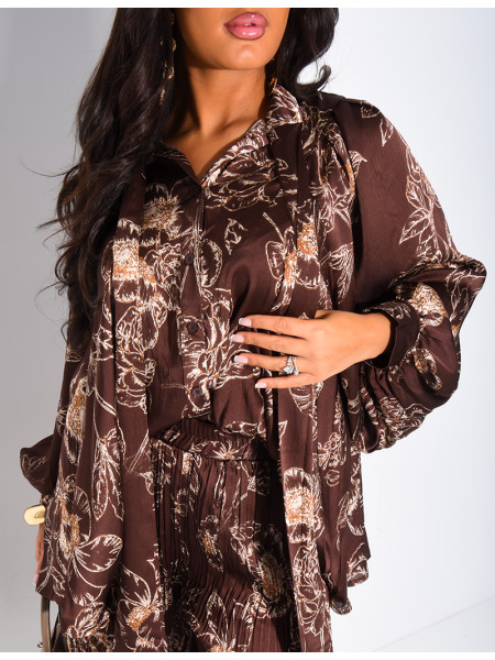 Set aus bedrucktem Satin mit Bindhemd und passender Hose