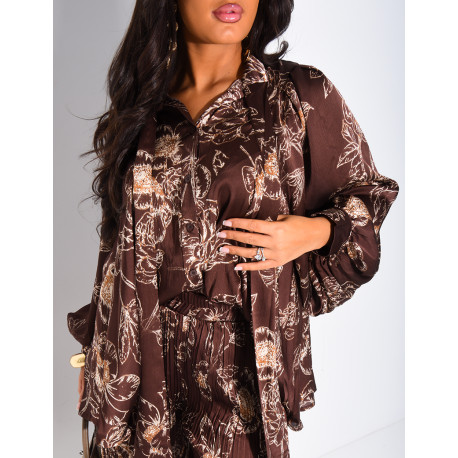 Set aus bedrucktem Satin mit Bindhemd und passender Hose