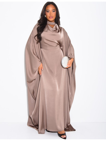 Long butterfly draped dress with tie and collar inserts