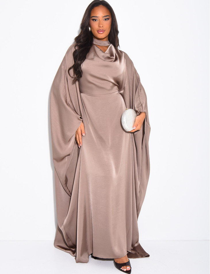 Long butterfly draped dress with tie and collar inserts