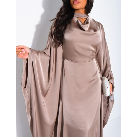 Long butterfly draped dress with tie and collar inserts