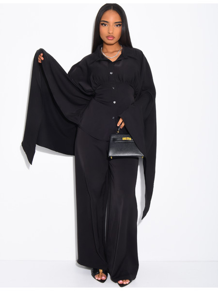 Set aus Satin-Hose und Hemd mit Bindeband am Rücken