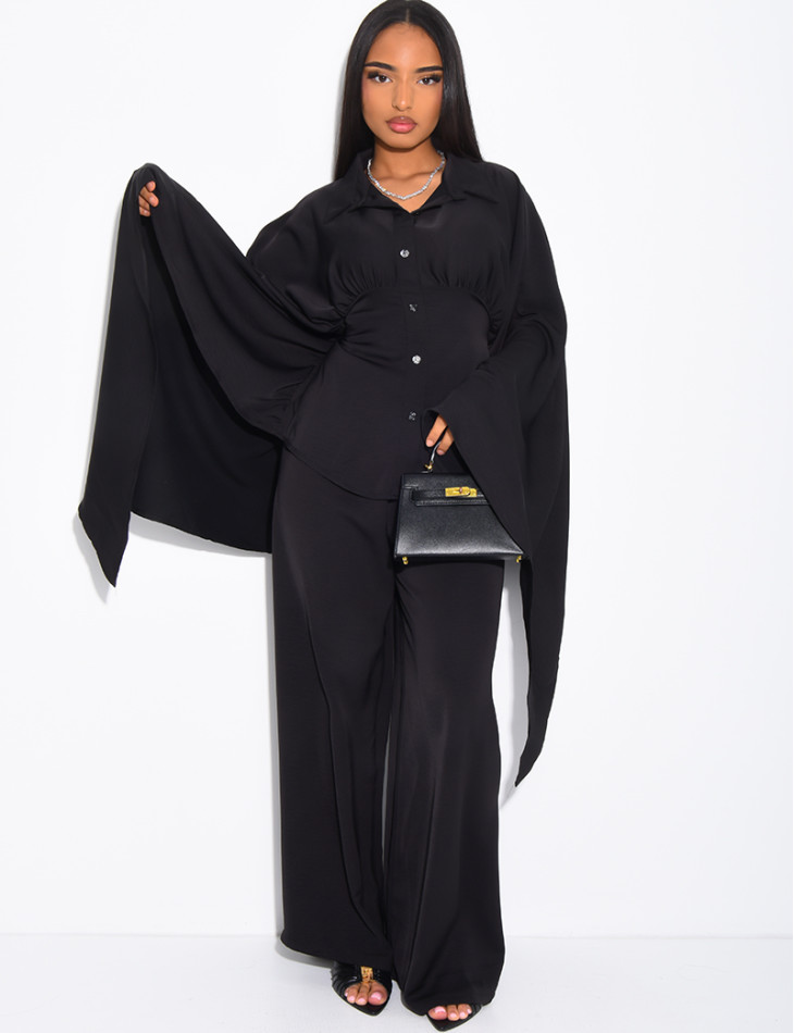 Set aus Satin-Hose und Hemd mit Bindeband am Rücken