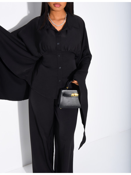 Set aus Satin-Hose und Hemd mit Bindeband am Rücken