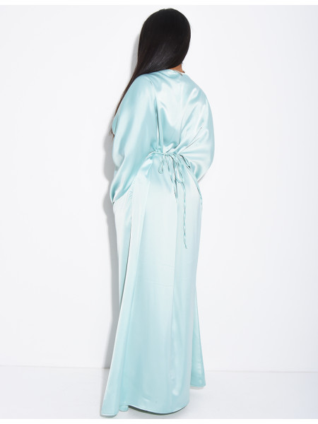 Long draped satin dress with tie at the back