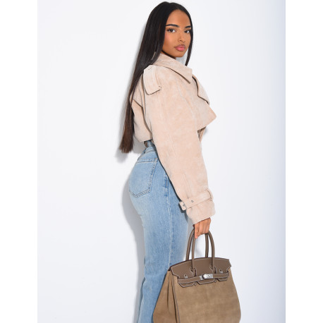 Kurze Perfecto-Jacke aus Wildlederimitat zum Binden