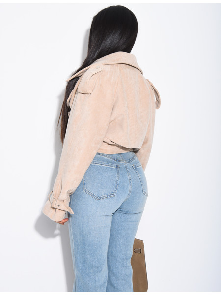 Kurze Perfecto-Jacke aus Wildlederimitat zum Binden